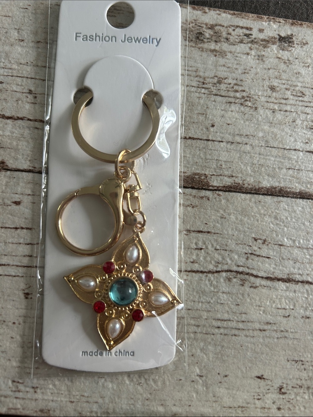 5-)25 Fashion Jewelry Gold Star Gem Keychain with Turquoise Center